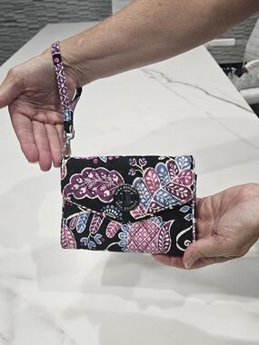Vera Bradley Black Wristlet with Purple and Blue Floral Print